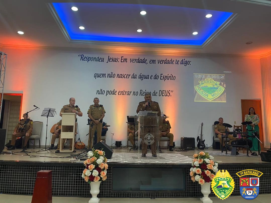 POLICIAIS MILITARES DO 7° BPM PARTICIPAM DE CULTO E MISSA EM AÇÃO DE GRAÇAS PELOS 168 ANOS DA PMPR