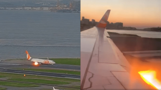 Turbina de avião pega fogo no aeroporto Santos Dumont, no Rio