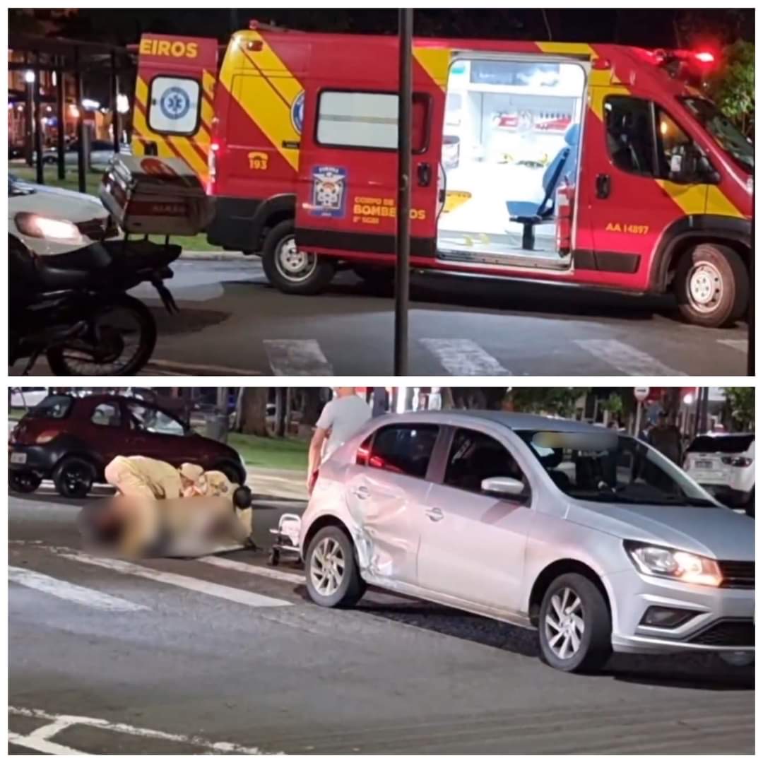 Colisão entre Motocicleta e Automóvel Abala Centro de Cianorte em Noite de Sábado