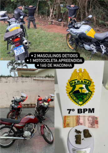 Homens são detidos pela PM e motocicleta é apreendida durante abordagem.