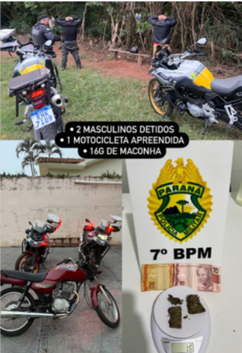 Homens são detidos pela PM e motocicleta é apreendida durante abordagem.