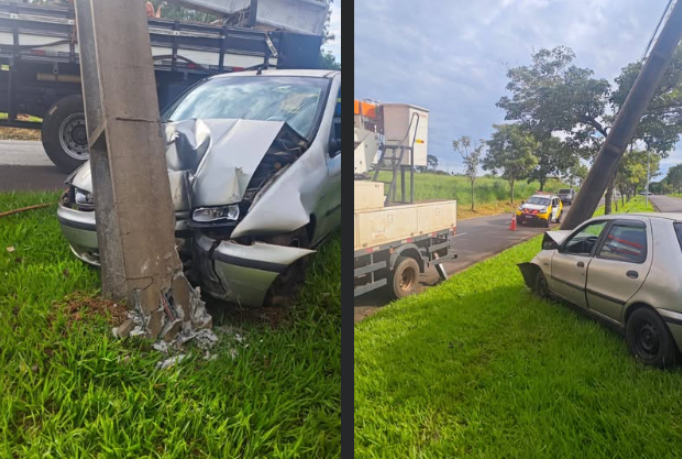 Carro colide contra poste de energia em Cianorte