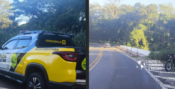 Motociclista é encaminhado ao hospital após queda na PR-082 entre Cianorte e Terra Boa