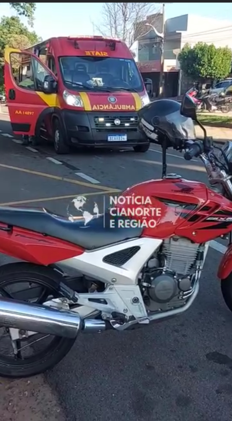 Senhora é atropelada por motocicleta em Cianorte Senhora é atropelada por motocicleta em Cianorte