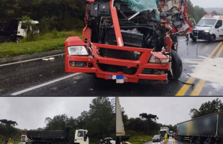 Colisão Envolve Dois Caminhões e um Automóvel na BR-277, em Palmeira (PR)