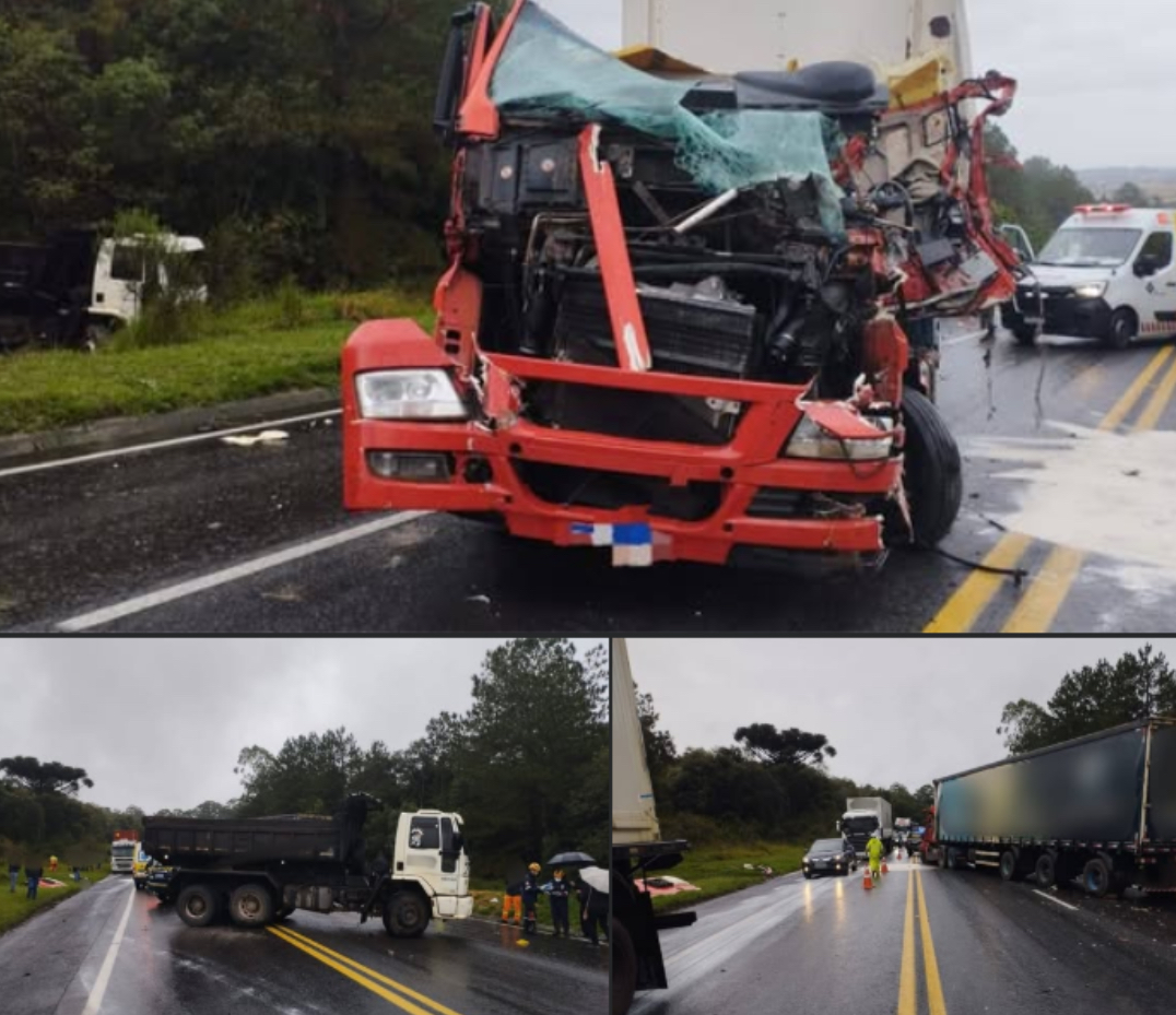 Colisão Envolve Dois Caminhões e um Automóvel na BR-277, em Palmeira (PR) Colisão Envolve Dois Caminhões e um Automóvel na BR-277, em Palmeira (PR)