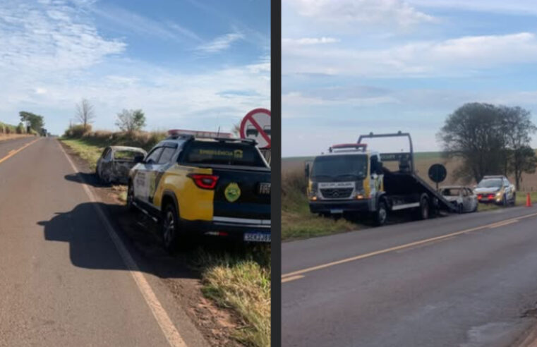 Veículo é Totalmente Destruído por Incêndio na PR-492, em Paraíso do Norte