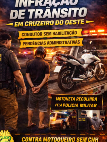 Motoneta é recolhida por irregularidades e condutor sem habilitação