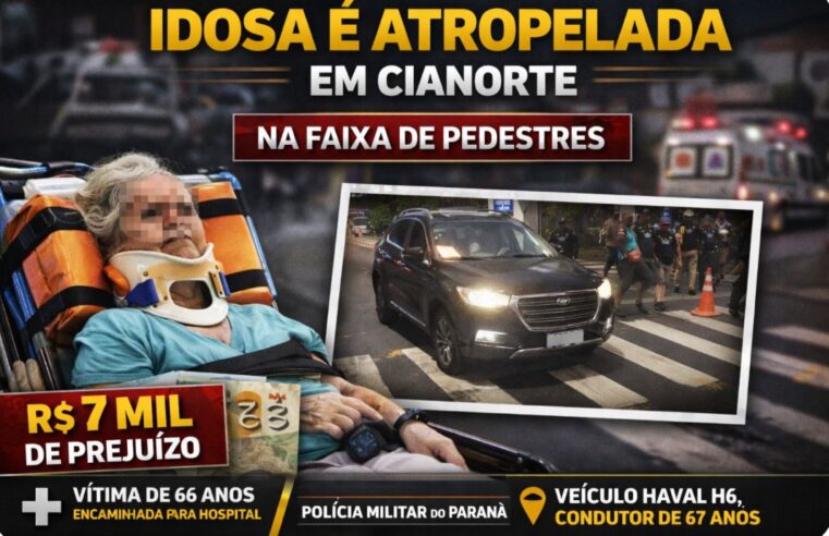 Idosa é atropelada na faixa de pedestres em Cianorte na tarde desta terça-feira (13)