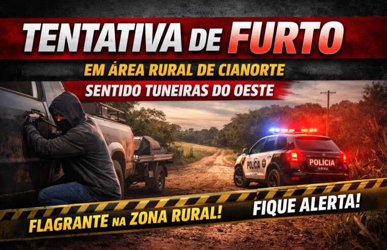 Tentativa de furto é registrada em área rural de Cianorte, sentido Tuneiras do Oeste