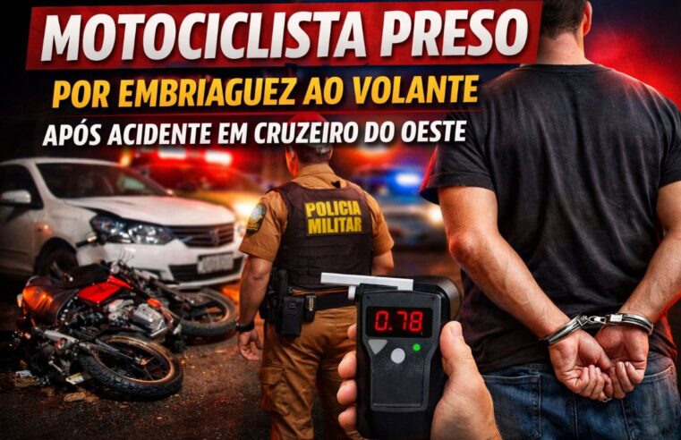 Motociclista é preso por embriaguez ao volante após acidente em Cruzeiro do Oeste