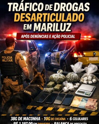 Tráfico de drogas é desarticulado em Mariluz após denúncias e monitoramento policial