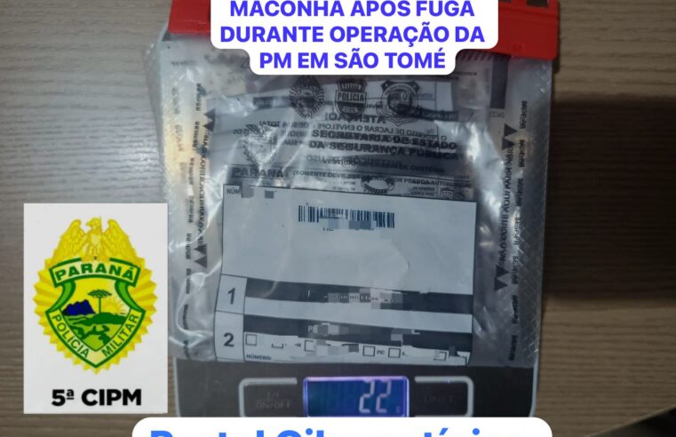 JOVEM É FLAGADO COM MACONHA APÓS FUGA DURANTE OPERAÇÃO DA PM EM SÃO TOMÉ