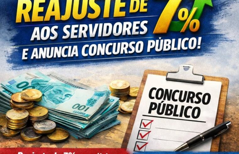 Japurá anuncia reajuste de 7% aos servidores e confirma concurso público no 1º semestre.
