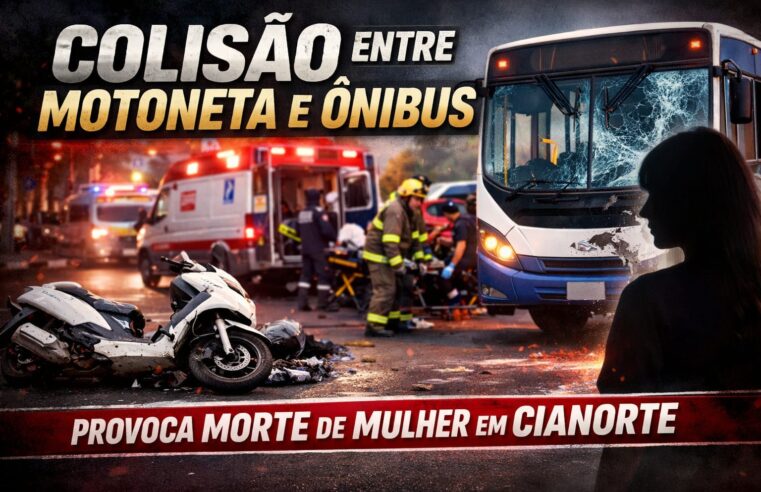Colisão entre motoneta e ônibus provoca morte de mulher em Cianorte