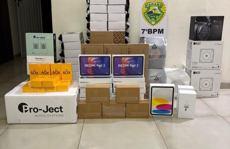 Polícia Militar apreende eletrônicos e celulares em ocorrência de descaminho em Goioerê