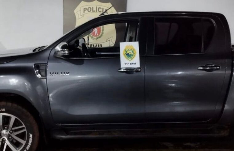 HILUX FURTADA EM CIANORTE É RECUPERADA PELA POLÍCIA MILITAR APÓS SER ABANDONADA ÀS MARGENS DE RODOVIA