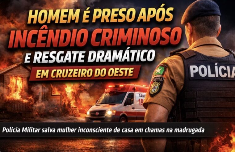 Homem é preso em flagrante após incêndio criminoso e resgate de mulher inconsciente em Cruzeiro do Oeste
