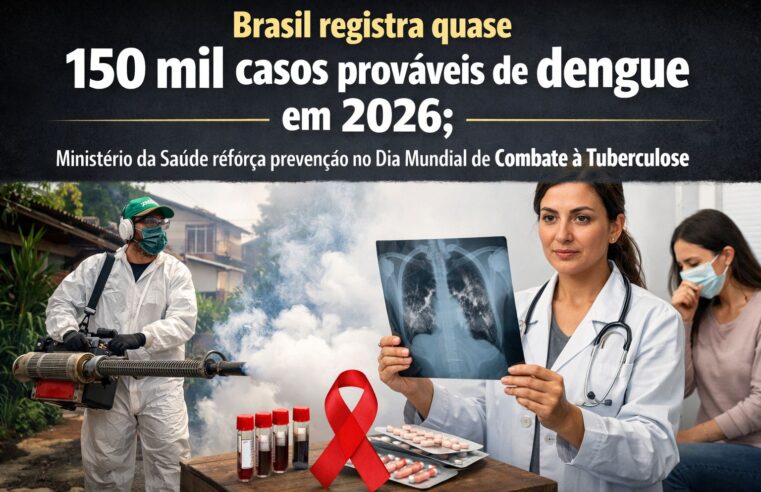 Brasil registra quase 150 mil casos prováveis de dengue em 2026; Ministério da Saúde reforça prevenção no Dia Mundial de Combate à Tuberculose