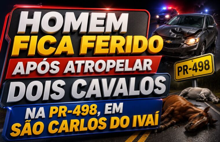 HOMEM FICA FERIDO APÓS ATROPELAR DOIS CAVALOS NA PR-498, EM SÃO CARLOS DO IVAÍ