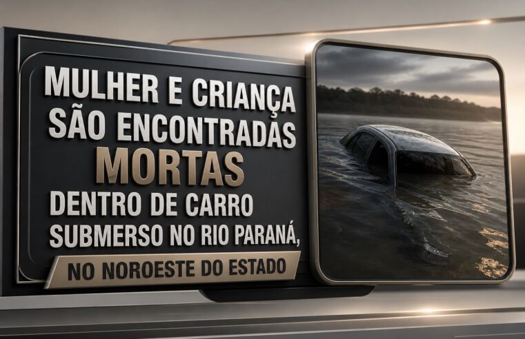 Mulher e criança são encontradas mortas dentro de carro submerso no Rio Paraná, no noroeste do estado
