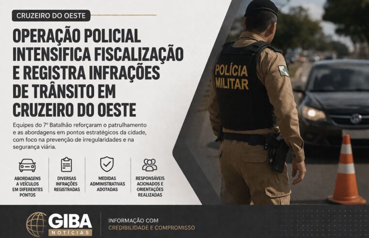 OPERAÇÃO POLICIAL INTENSIFICA FISCALIZAÇÃO E REGISTRA INFRAÇÕES DE TRÂNSITO EM CRUZEIRO DO OESTE