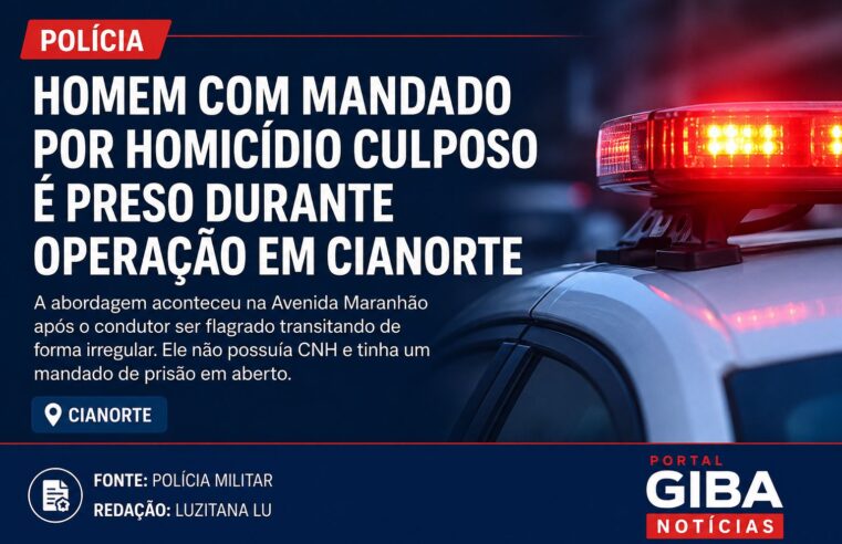 Homem com mandado por homicídio culposo é preso durante operação em Cianorte
