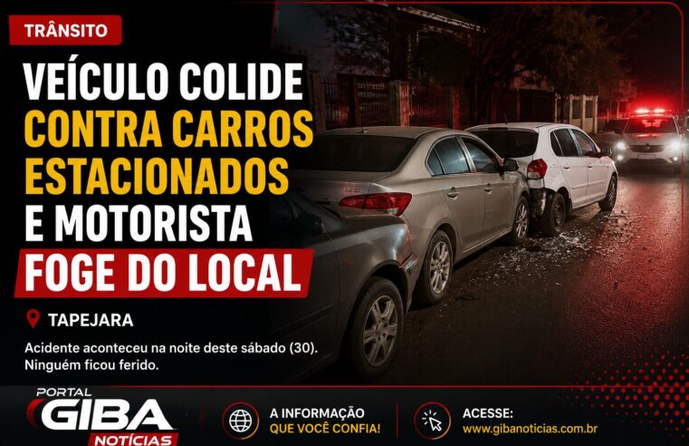 Veículo colide contra carros estacionados e motorista foge do local em Tapejara