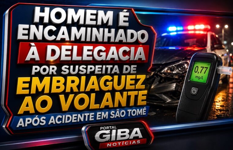 Homem é encaminhado à delegacia por suspeita de embriaguez ao volante após acidente em São Tomé