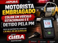 Motorista embriagado colide em veículo estacionado e é detido pela Polícia Militar em Japurá