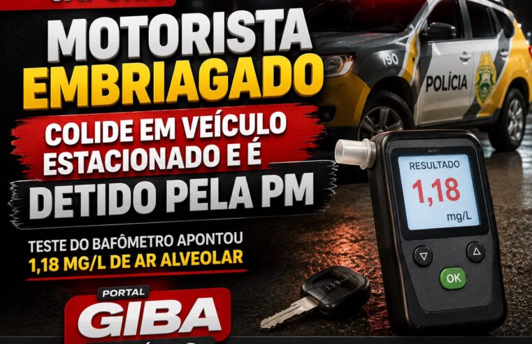 Motorista embriagado colide em veículo estacionado e é detido pela Polícia Militar em Japurá