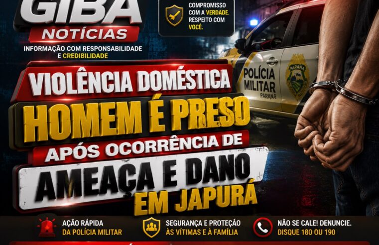 Homem é preso após ocorrência de violência doméstica envolvendo ameaça e dano em Japurá