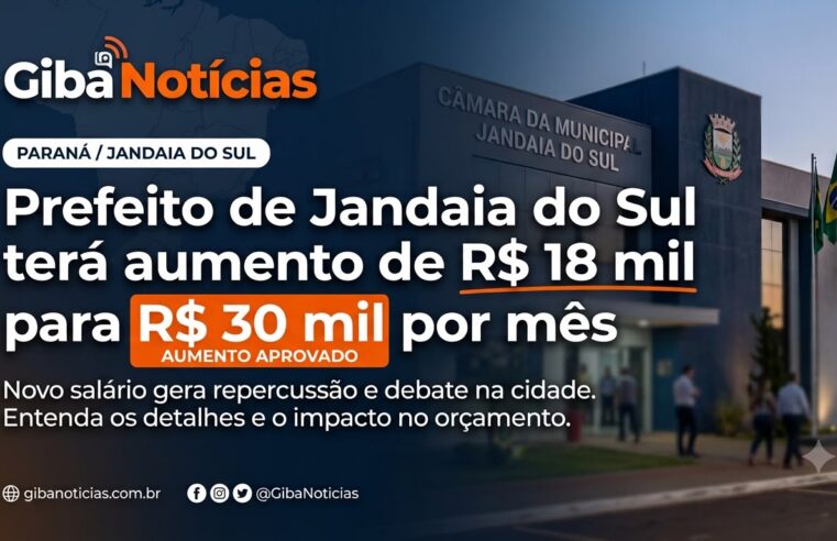 Prefeito de Jandaia do Sul terá aumento de R$ 18 mil para R$ 30 mil por mês a partir da próxima legislatura