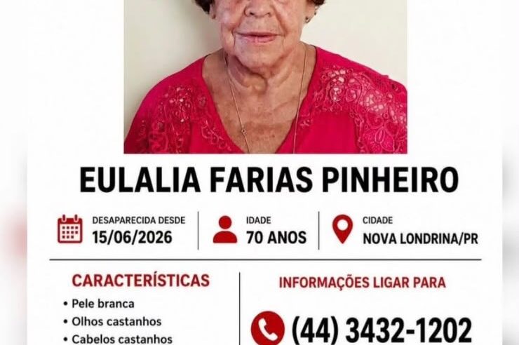 Família busca informações sobre paradeiro de idosa desaparecida após viagem de Maringá para Nova Londrina