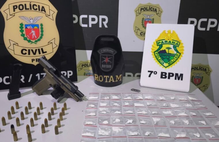 ROTAM e Polícia Civil prendem homem com cocaína, pistola e munições em Cruzeiro do Oeste