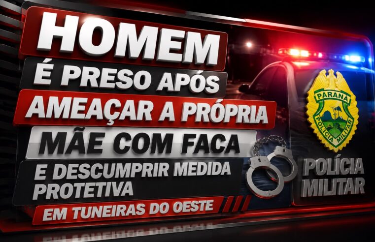 Homem é preso após ameaçar a própria mãe com faca e descumprir medida protetiva em Tuneiras do Oeste