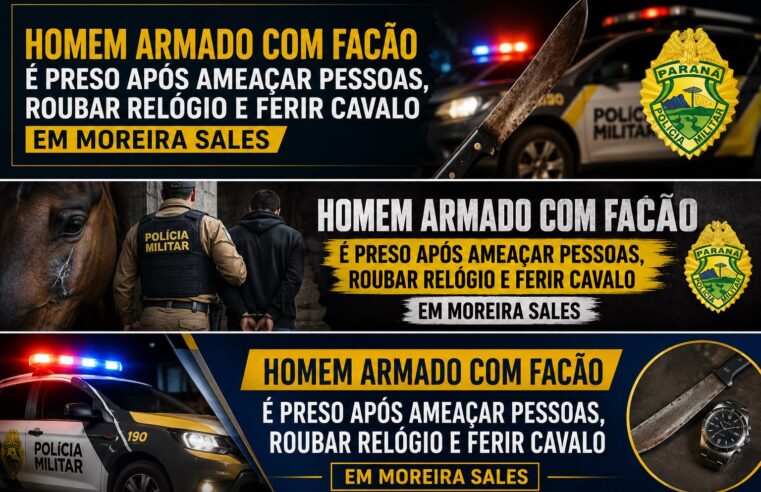 Homem armado com facão é preso após ameaçar pessoas, roubar relógio e ferir cavalo em Moreira Sales