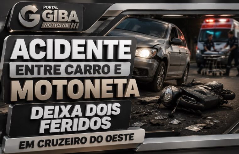 Acidente entre carro e motoneta deixa dois feridos em Cruzeiro do Oeste