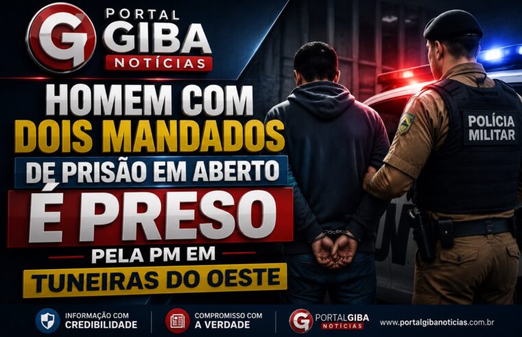 Homem com dois mandados de prisão em aberto é preso pela PM em Tuneiras do Oeste