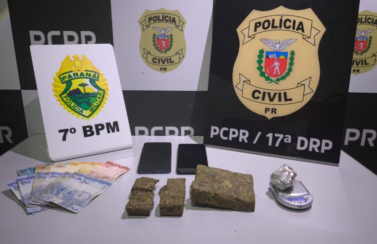 Ação conjunta prende dois homens e apreende quase 400 gramas de maconha em Tuneiras do Oeste