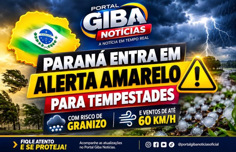 Paraná entra em alerta amarelo para tempestades com risco de granizo e ventos de até 60 km/h