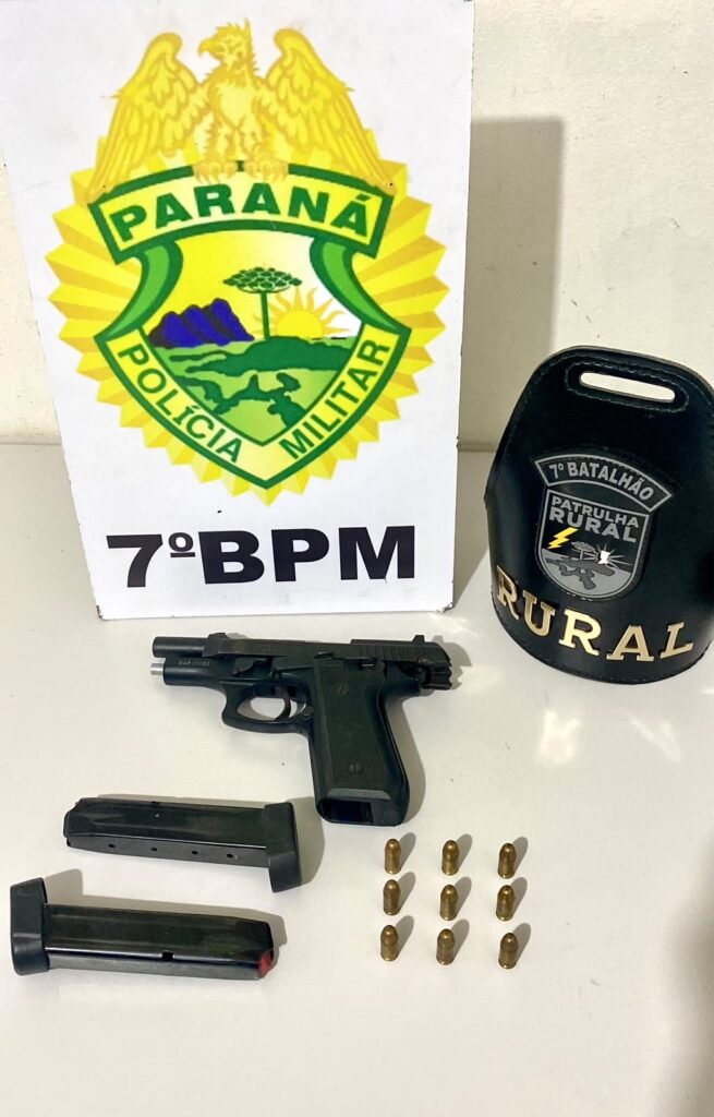 Polícia Militar cumpre mandado em Goioerê e apreende pistola calibre .380 e munições Polícia Militar cumpre mandado em Goioerê e apreende pistola calibre .380 e munições