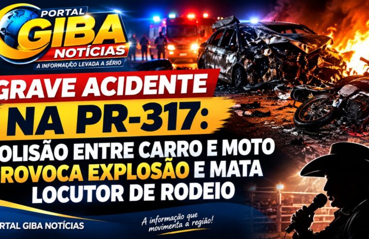 Grave acidente na PR-317: colisão entre carro e moto provoca explosão e mata locutor de rodeio