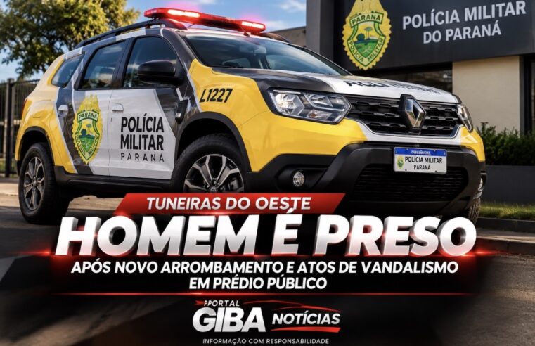 Homem é preso após novo arrombamento e atos de vandalismo em prédio público de Tuneiras do Oeste