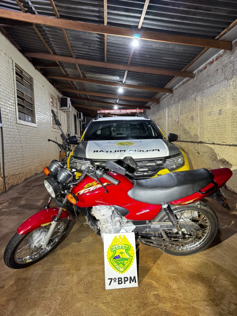 Motocicleta sem licenciamento é apreendida e condutor sem CNH é abordado durante patrulhamento em Rondon Motocicleta sem licenciamento é apreendida e condutor sem CNH é abordado durante patrulhamento em Rondon